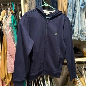 LACOSTE, medium, zip up hoodie, Navy Blue, 85% cotton 15% polyester.